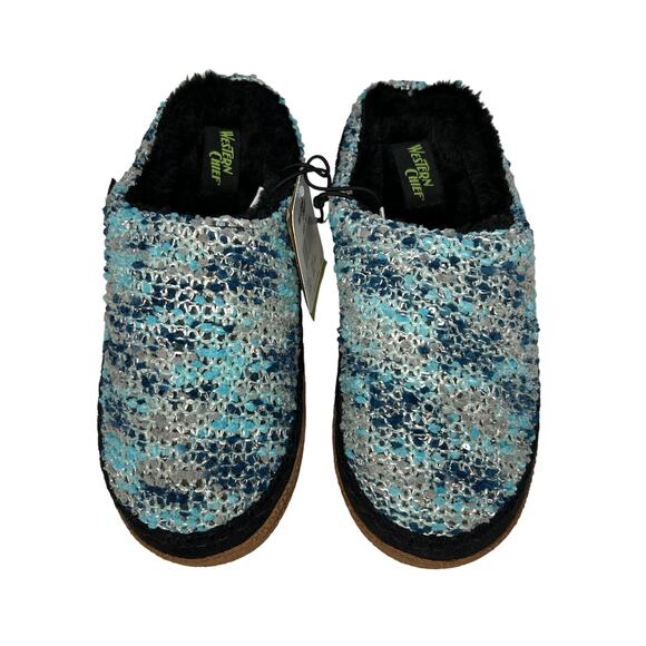 Western Chief Evelyn Women's Knit Slippers - Blue Grey Fuzzy Lining - Size 6 NWT - Picture 1 of 5